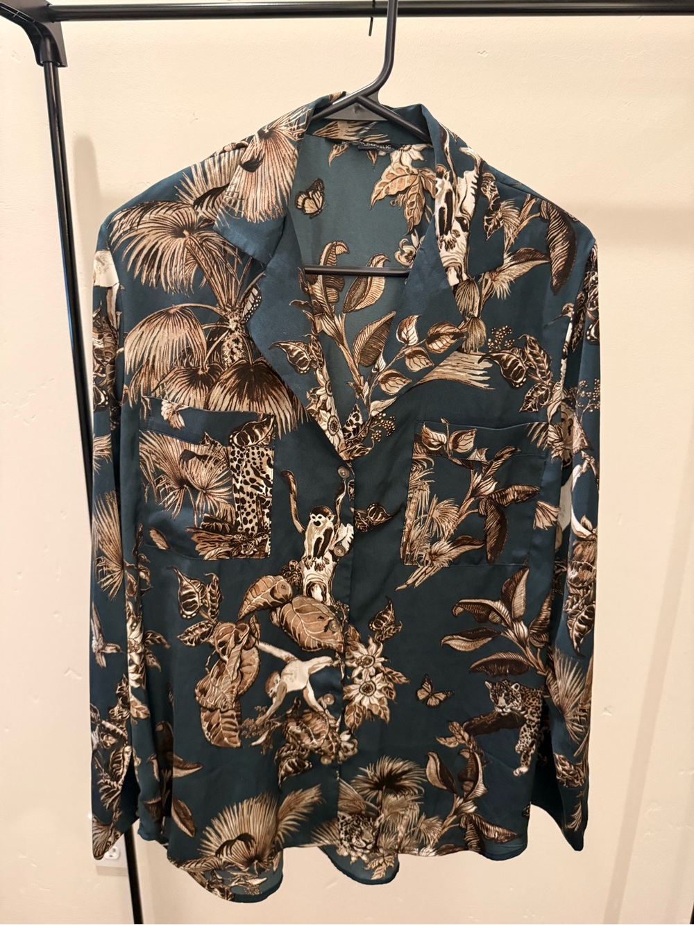 Woman’s pajamas Teal Tropical Print Button-Up Shirt